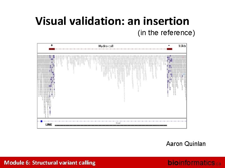 Visual validation: an insertion (in the reference) Aaron Quinlan Module 6: Structural variant calling