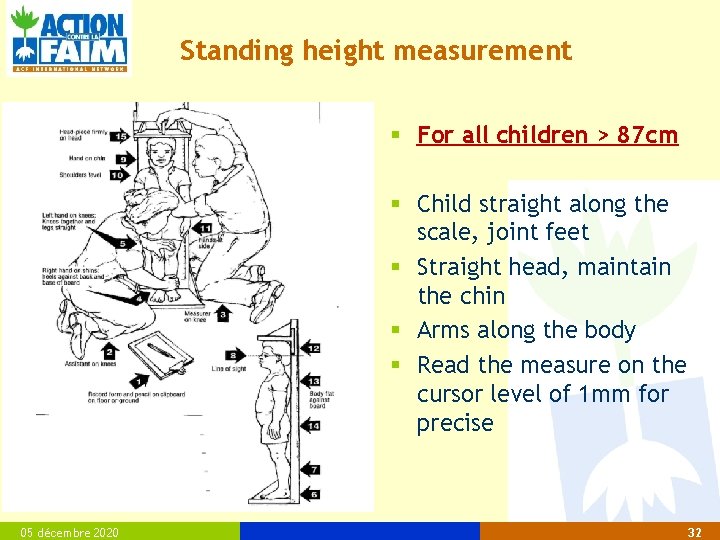 Standing height measurement § For all children > 87 cm § Child straight along