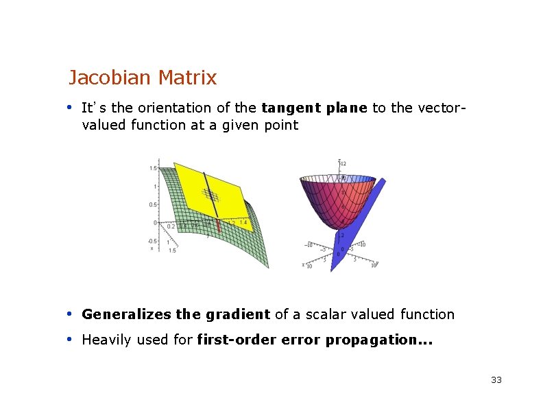 Jacobian Matrix • It’s the orientation of the tangent plane to the vectorvalued function