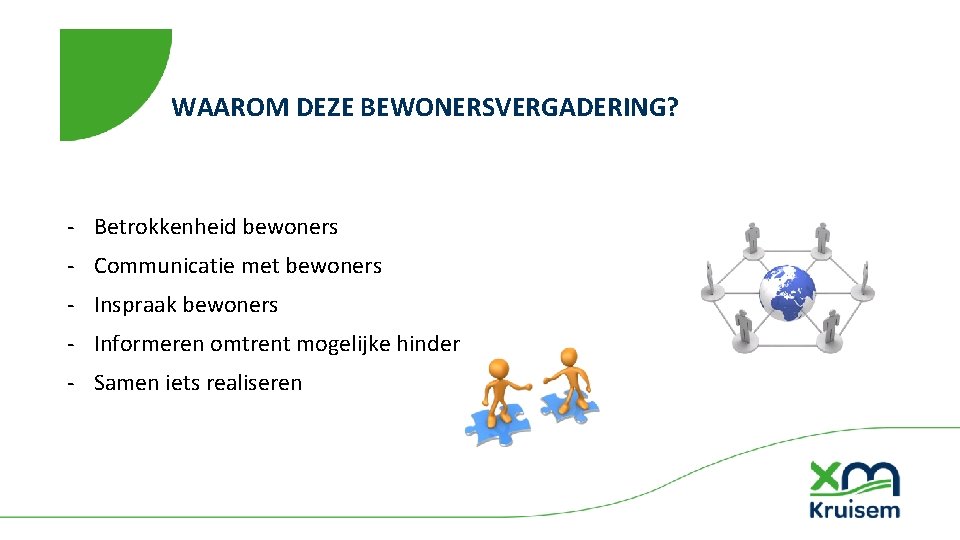 WAAROM DEZE BEWONERSVERGADERING? ‐ Betrokkenheid bewoners ‐ Communicatie met bewoners ‐ Inspraak bewoners ‐