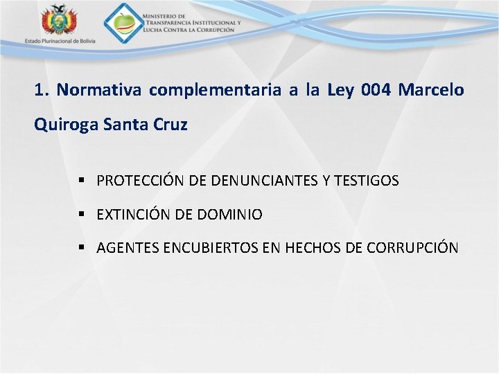 1. Normativa complementaria a la Ley 004 Marcelo Quiroga Santa Cruz § PROTECCIÓN DE