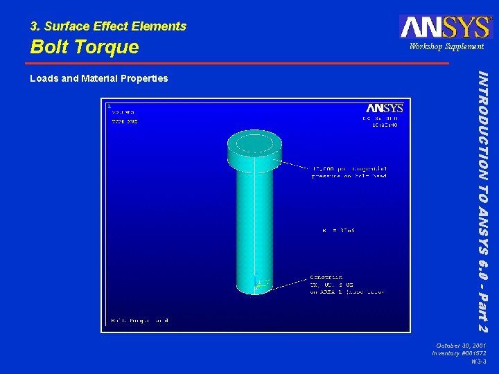 3. Surface Effect Elements Bolt Torque INTRODUCTION TO ANSYS 6. 0 - Part 2