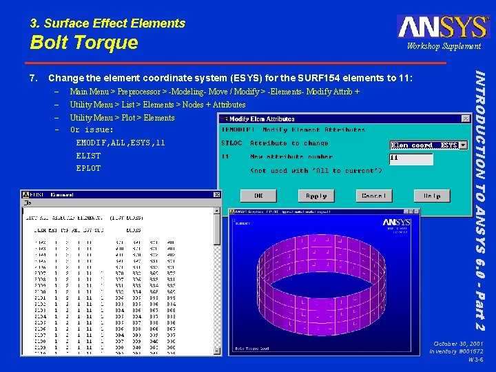 3. Surface Effect Elements Bolt Torque Change the element coordinate system (ESYS) for the