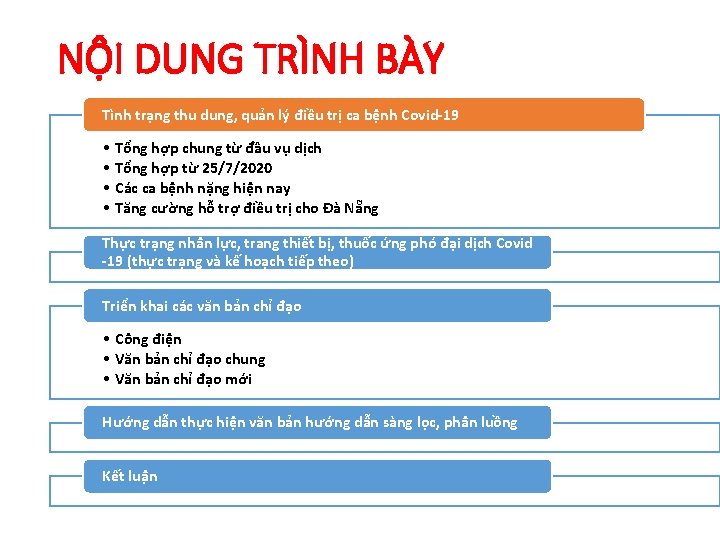 NỘI DUNG TRÌNH BÀY Tình trạng thu dung, quản lý điều trị ca bệnh