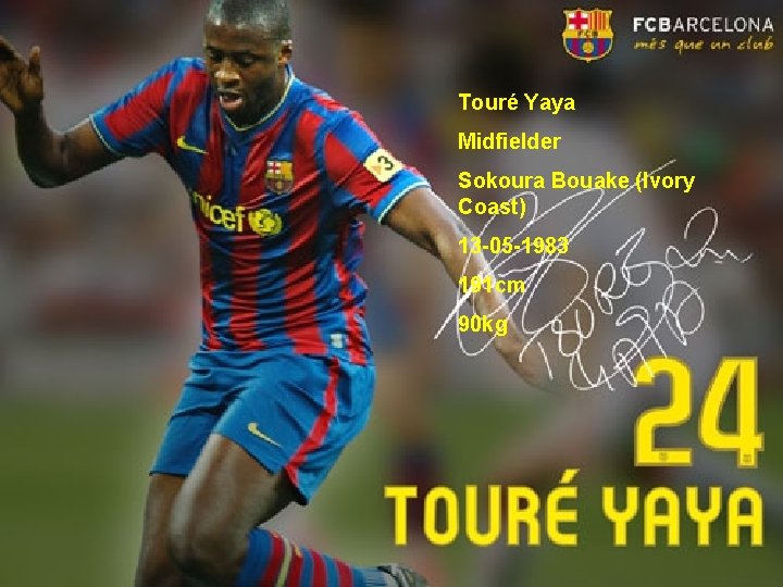 Touré Yaya Midfielder Sokoura Bouake (Ivory Coast) 13 -05 -1983 191 cm 90 kg