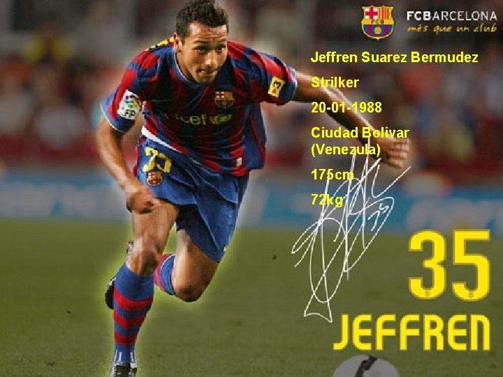 Jeffren Suarez Bermudez Strilker 20 -01 -1988 Ciudad Bolivar (Venezula) 175 cm 72 kg