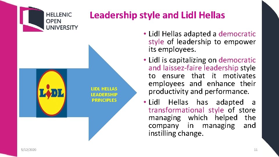 Leadership style and Lidl Hellas LIDL HELLAS LEADERSHIP PRINCIPLES 5/12/2020 • Lidl Hellas adapted