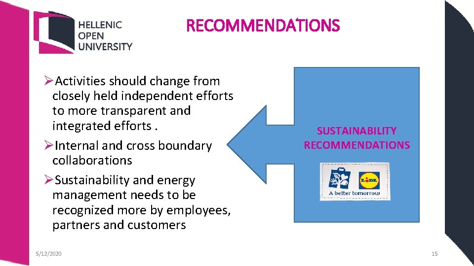 RECOMMENDATIONS ØActivities should change from closely held independent efforts to more transparent and integrated