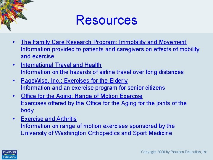 Resources • The Family Care Research Program: Immobility and Movement Information provided to patients
