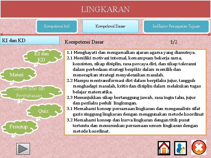 LINGKARAN Kompetensi Inti KI dan KD Kompetensi Dasar KI dan KD Materi Contoh Soal