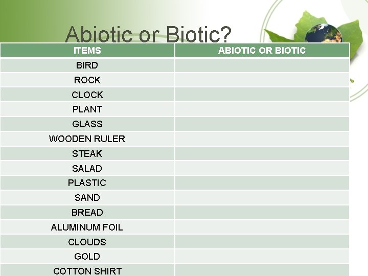 Abiotic and Biotic What does this mean to