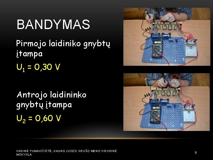 BANDYMAS Pirmojo laidiniko gnybtų įtampa U 1 = 0, 30 V Antrojo laidininko gnybtų