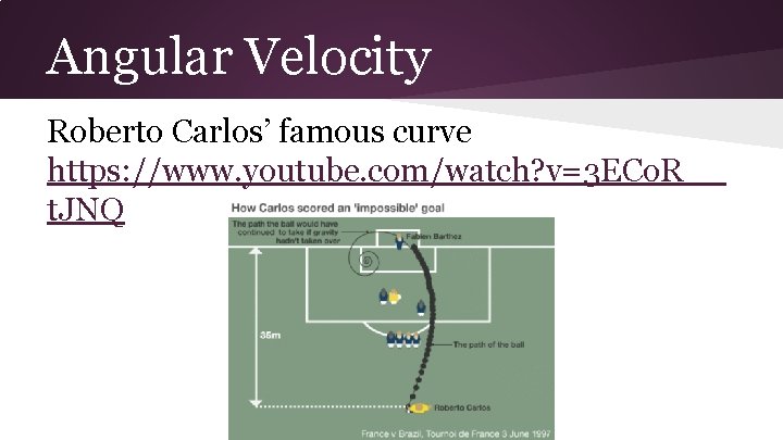Angular Velocity Roberto Carlos’ famous curve https: //www. youtube. com/watch? v=3 ECo. R__ t.