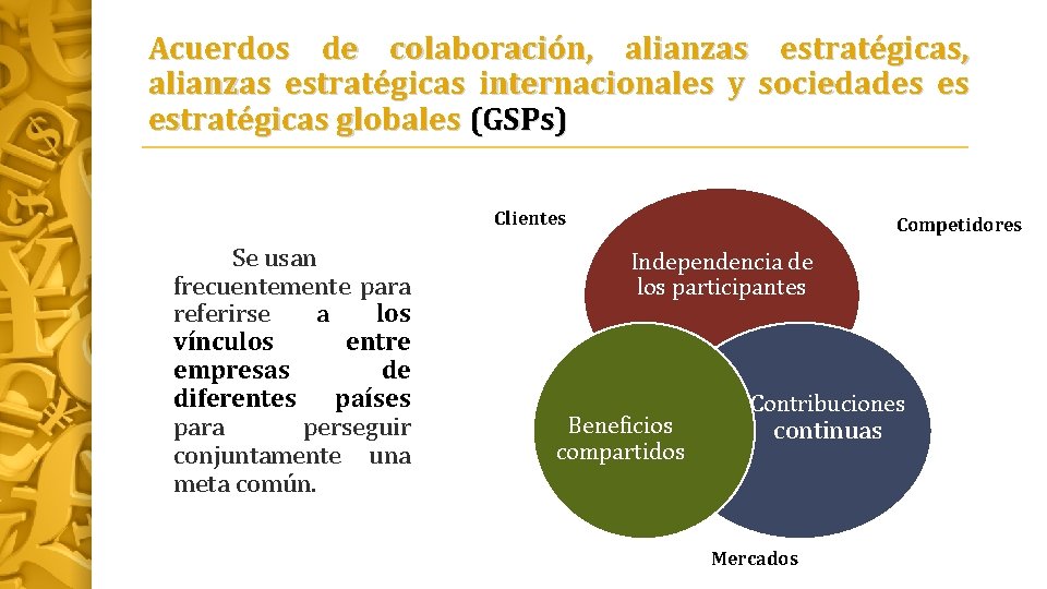 Acuerdos de colaboración, alianzas estratégicas internacionales y sociedades es estratégicas globales (GSPs) Clientes Se
