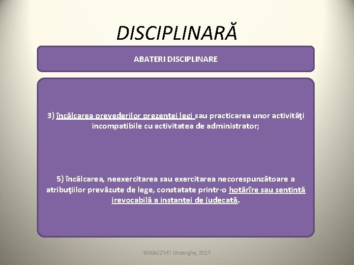 DISCIPLINARĂ ABATERI DISCIPLINARE 3) încălcarea prevederilor prezentei legi sau practicarea unor activităţi incompatibile cu DISCIPLINARĂ ABATERI DISCIPLINARE 3) încălcarea prevederilor prezentei legi sau practicarea unor activităţi incompatibile cu