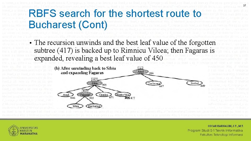 27 RBFS search for the shortest route to Bucharest (Cont) • The recursion unwinds