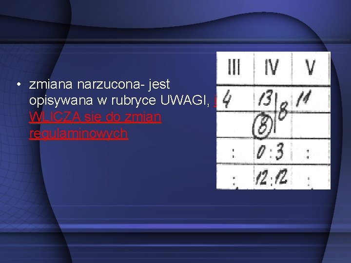  • zmiana narzucona- jest opisywana w rubryce UWAGI, i WLICZA się do zmian