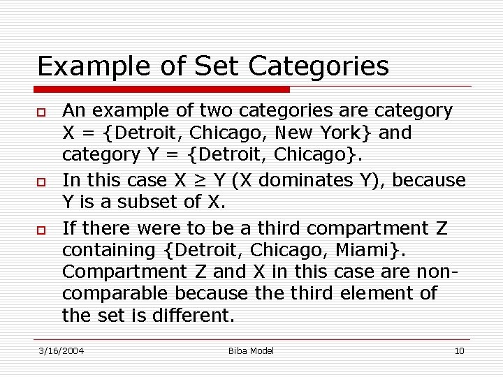 Example of Set Categories o o o An example of two categories are category