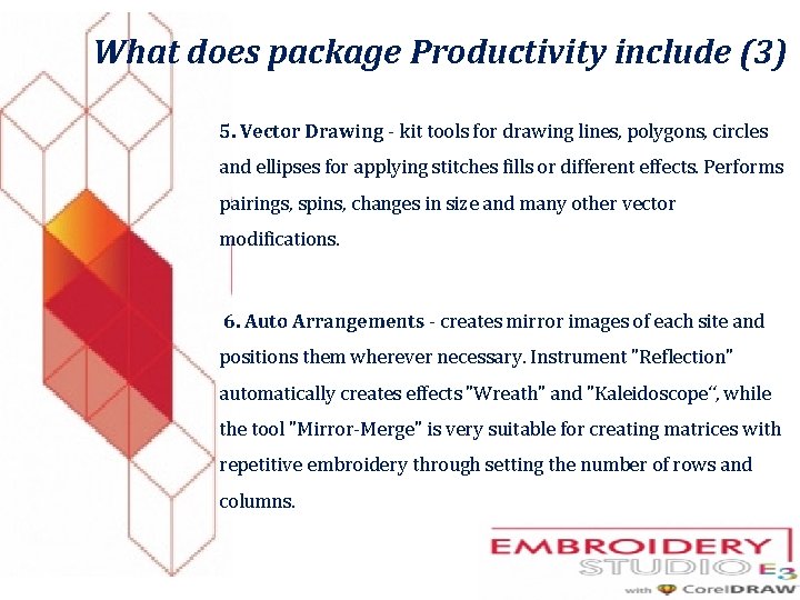 What does package Productivity include (3) 5. Vector Drawing - kit tools for drawing