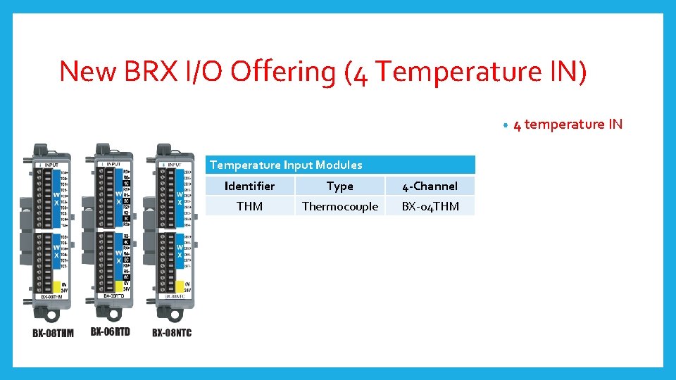 Current BRX I/O Offering (1 Temperature New BRX I/O Offering (4 Temperature IN) •