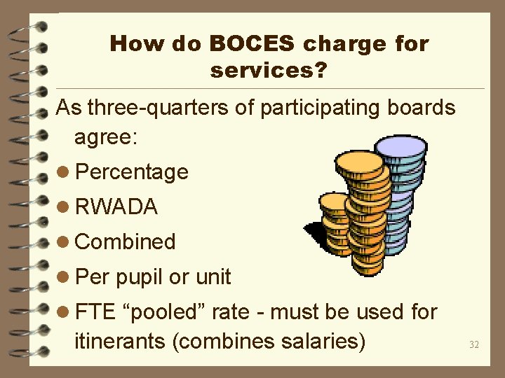 How do BOCES charge for services? As three-quarters of participating boards agree: l Percentage