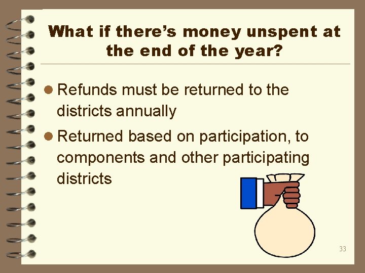 What if there’s money unspent at the end of the year? l Refunds must