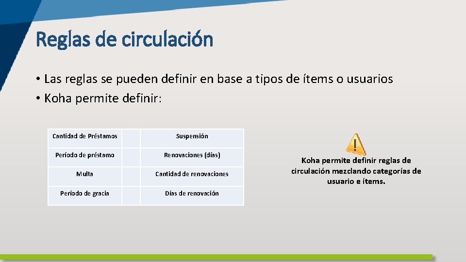 Reglas de circulación • Las reglas se pueden definir en base a tipos de