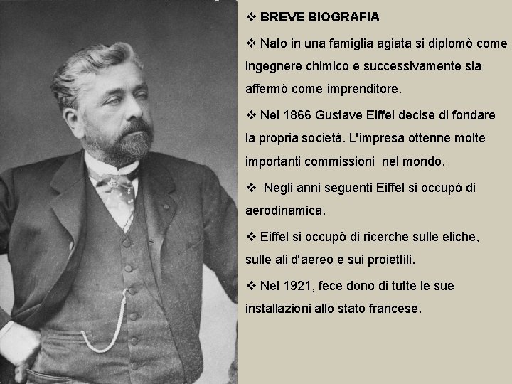 v BREVE BIOGRAFIA v Nato in una famiglia agiata si diplomò come ingegnere chimico