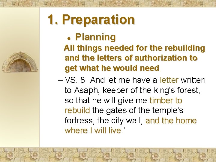 1. Preparation ● Planning All things needed for the rebuilding and the letters of