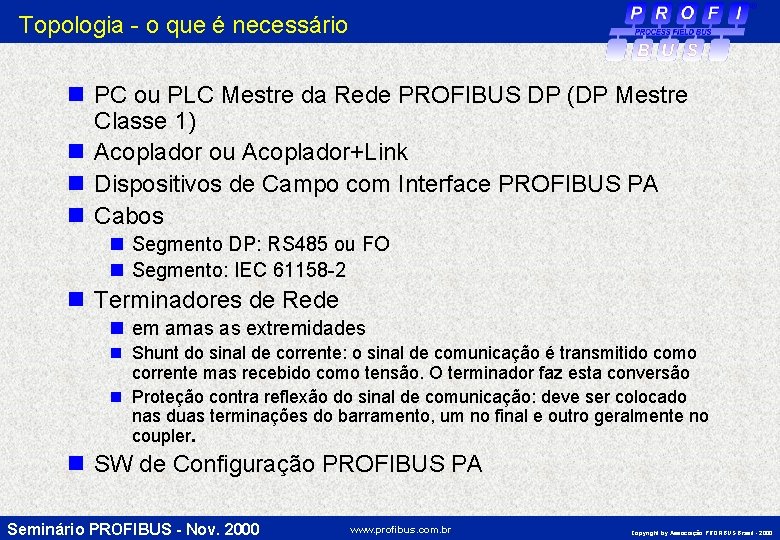 Topologia - o que é necessário n PC ou PLC Mestre da Rede PROFIBUS