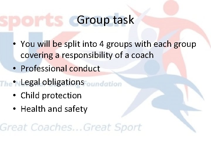 Group task • You will be split into 4 groups with each group covering Group task • You will be split into 4 groups with each group covering