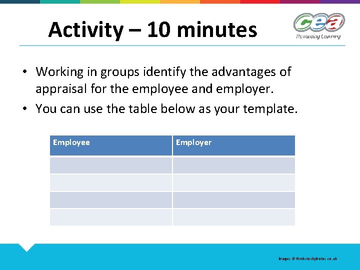 Activity – 10 minutes • Working in groups identify the advantages of appraisal for