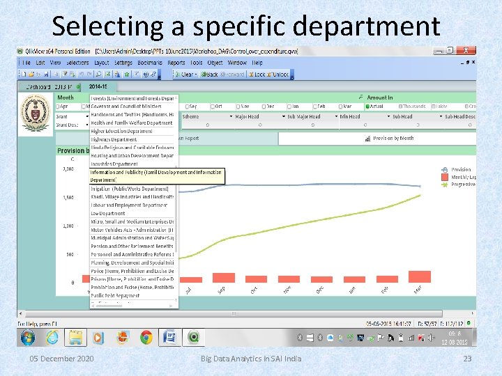 Selecting a specific department 05 December 2020 Big Data Analytics in SAI India 23