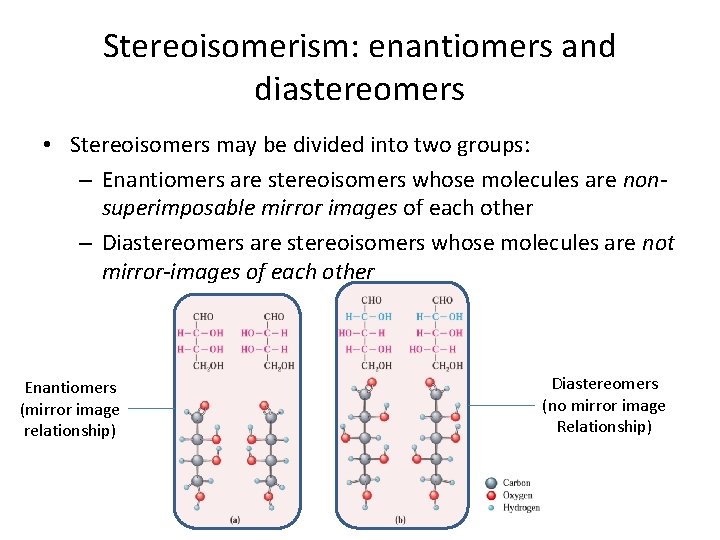 Stereoisomerism: enantiomers and diastereomers • Stereoisomers may be divided into two groups: – Enantiomers