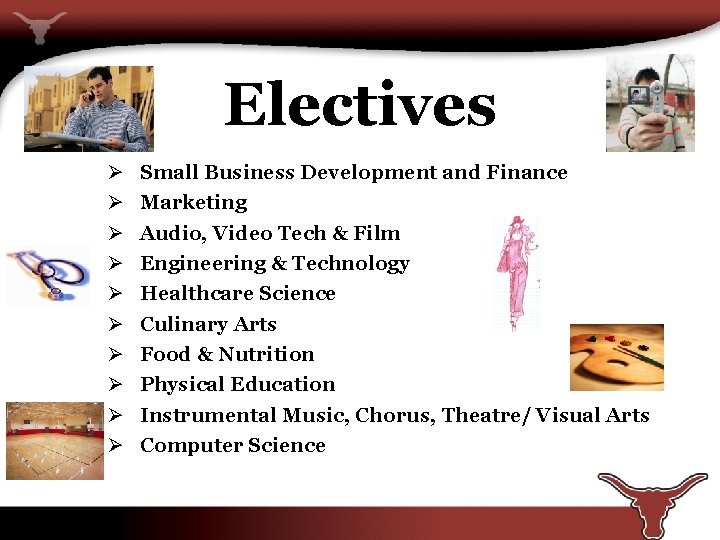 Electives Ø Ø Ø Ø Ø Small Business Development and Finance Marketing Audio, Video