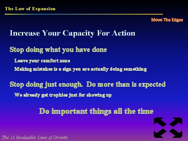 The Law of Expansion Move The Edges Increase Your Capacity For Action Stop doing