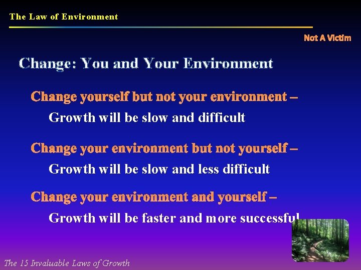 The Law of Environment Not A Victim Change: You and Your Environment Change yourself