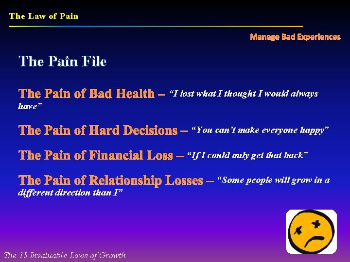 The Law of Pain Manage Bad Experiences The Pain File The Pain of Bad