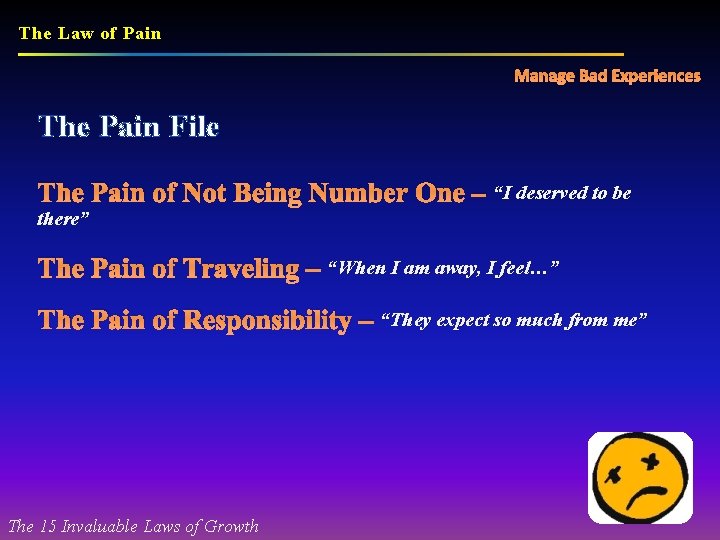The Law of Pain Manage Bad Experiences The Pain File The Pain of Not