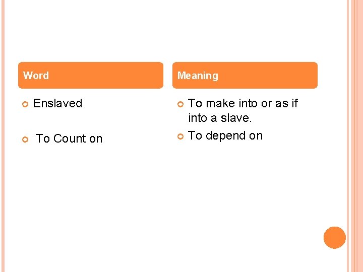 Word Enslaved To Count on Meaning To make into or as if into a