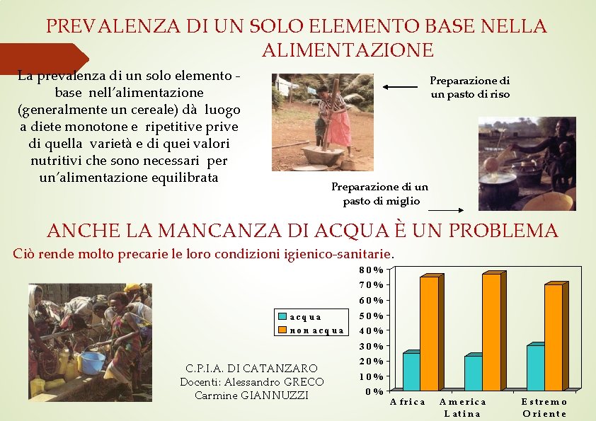 PREVALENZA DI UN SOLO ELEMENTO BASE NELLA ALIMENTAZIONE La prevalenza di un solo elemento