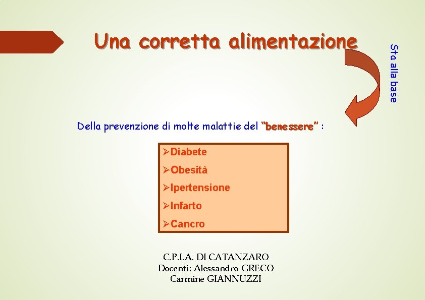 Della prevenzione di molte malattie del “benessere” : ØDiabete ØObesità ØIpertensione ØInfarto ØCancro C.