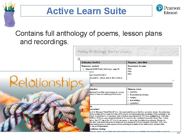 Active Learn Suite Contains full anthology of poems, lesson plans and recordings. 29 