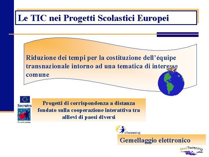 Le TIC nei Progetti Scolastici Europei Riduzione dei tempi per la costituzione dell’équipe transnazionale