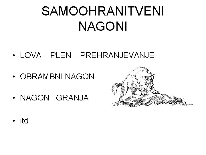 SAMOOHRANITVENI NAGONI • LOVA – PLEN – PREHRANJEVANJE • OBRAMBNI NAGON • NAGON IGRANJA