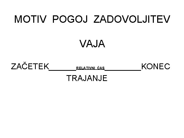 MOTIV POGOJ ZADOVOLJITEV VAJA ZAČETEK______RELATIVNI ČAS____KONEC TRAJANJE 