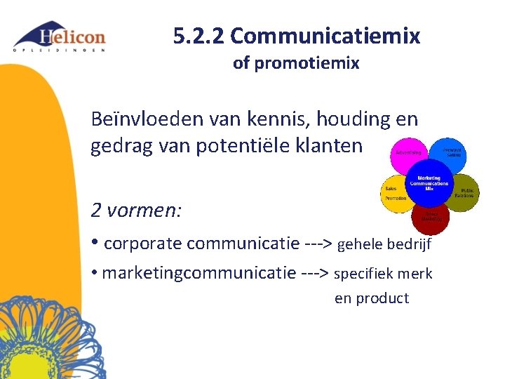 5. 2. 2 Communicatiemix of promotiemix Beïnvloeden van kennis, houding en gedrag van potentiële