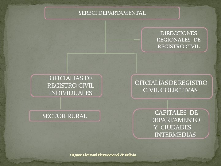 SERECI DEPARTAMENTAL DIRECCIONES REGIONALES DE REGISTRO CIVIL OFICIALÍAS DE REGISTRO CIVIL INDIVIDUALES OFICIALÍAS DE