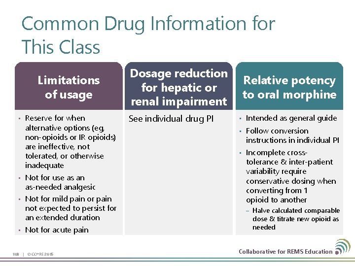 Common Drug Information for This Class Limitations of usage • Reserve for when alternative