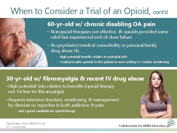 When to Consider a Trial of an Opioid, cont’d 60 -yr-old w/ chronic disabling